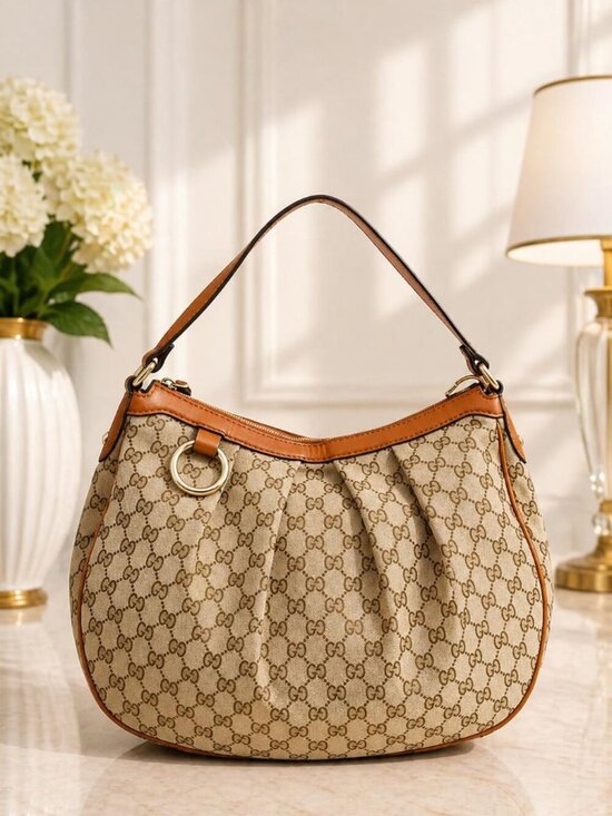 Gucci Handbags - Authentic Gucci GG Canvas Sukey Hobo Bag  Monogram Leather Trim Shoulder Bag